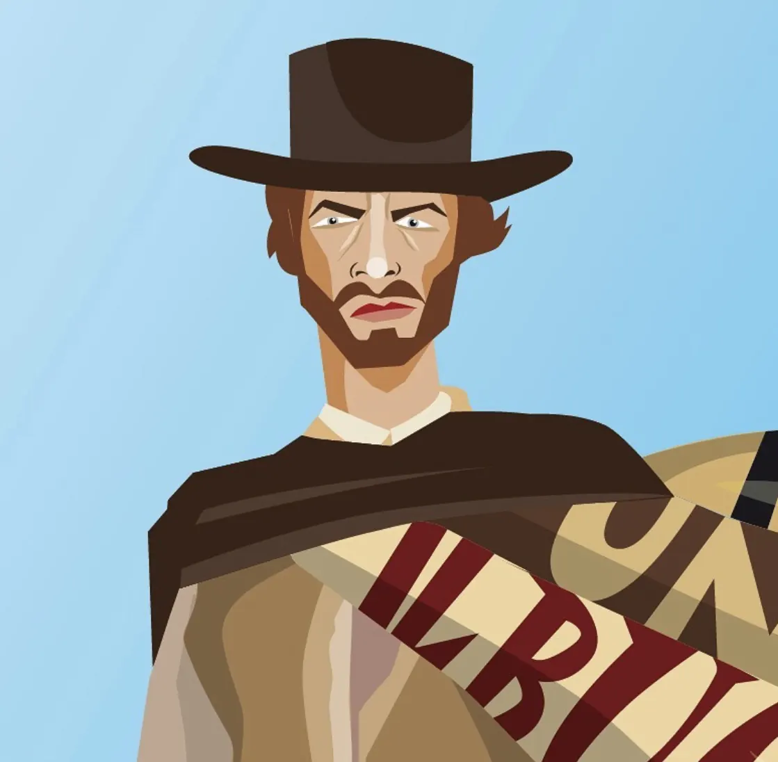 Ilustración de Clint Eastwood con poncho