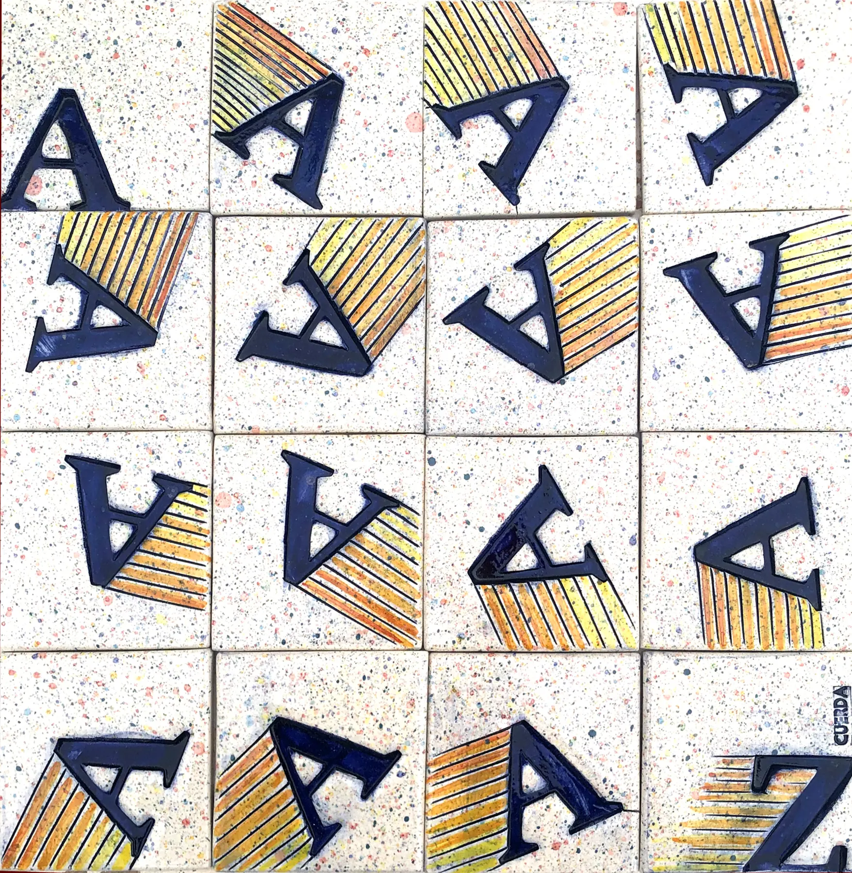 Mural ¡ACCIÓN!, la letra A en movimiento en 16 azulejos