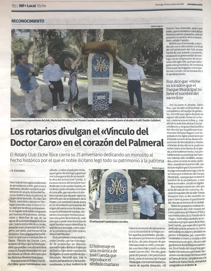 Ampliar recorte: Los Rotarios divulgan el «Vínculo del Doctor Caro» en el corazón del Palmeral